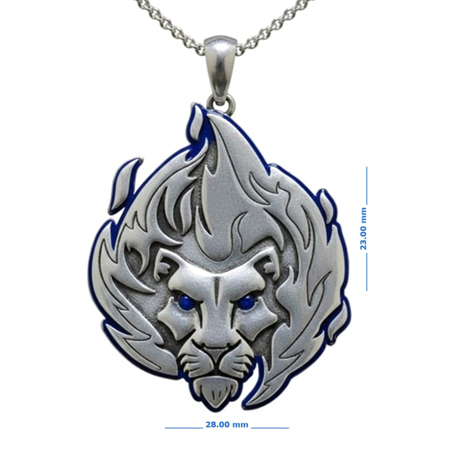Flaming Lion Head Pendant With Enamel Oxidized
