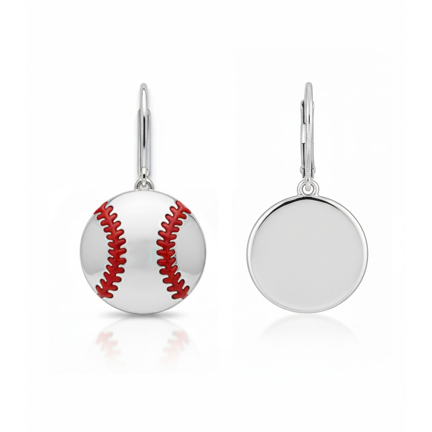 Baseball - Baseball Leaver Back Earrings With Texture & Enamel Detailing