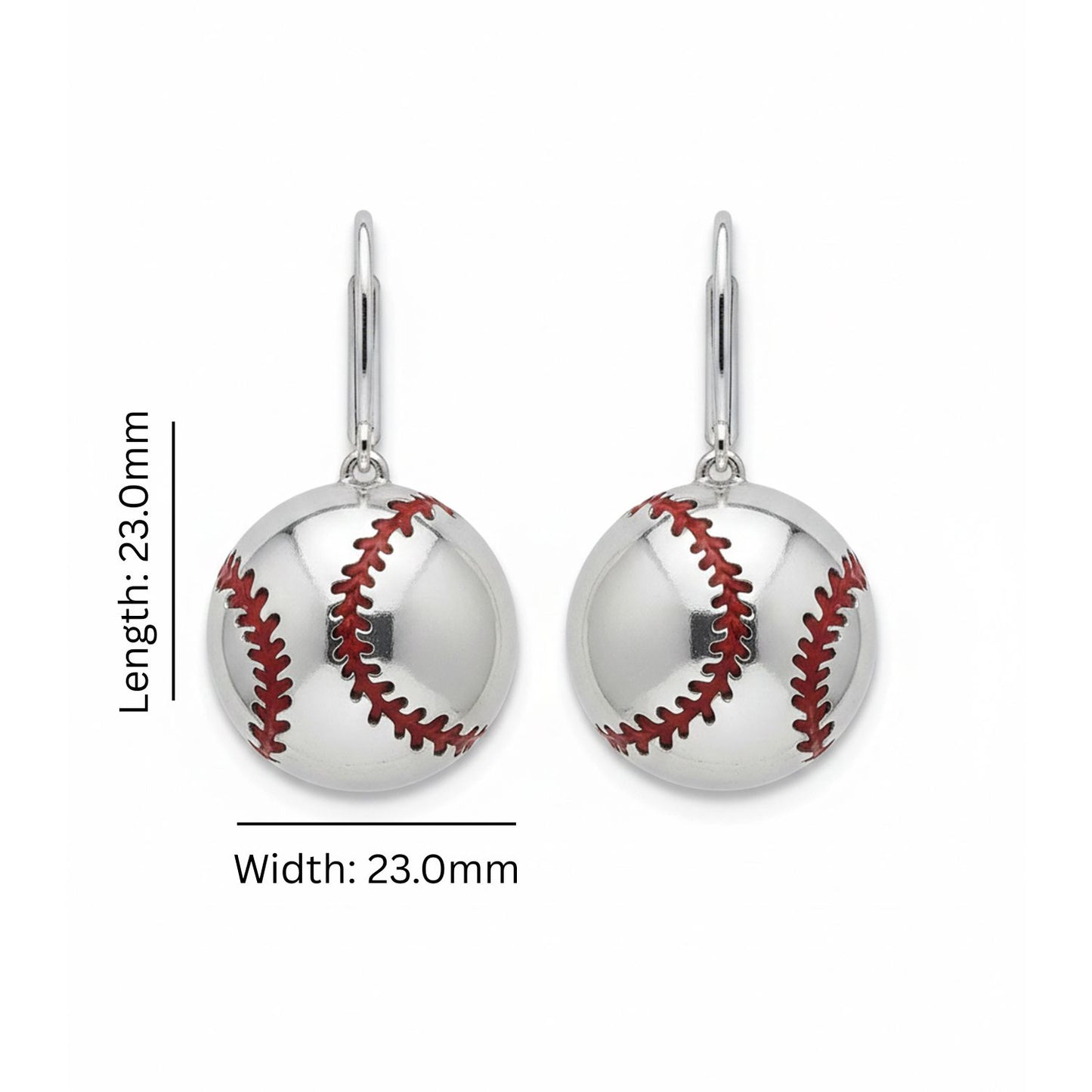 Baseball - Baseball Leaver Back Earrings With Texture & Enamel Detailing