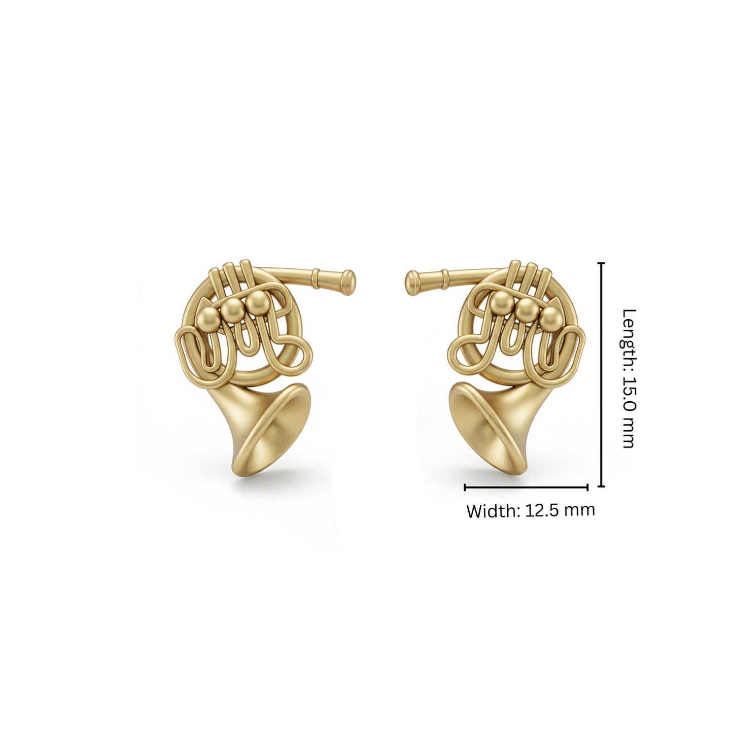 French Horn Gold Plated Stud Earrings: Music Lover & Brass Player
