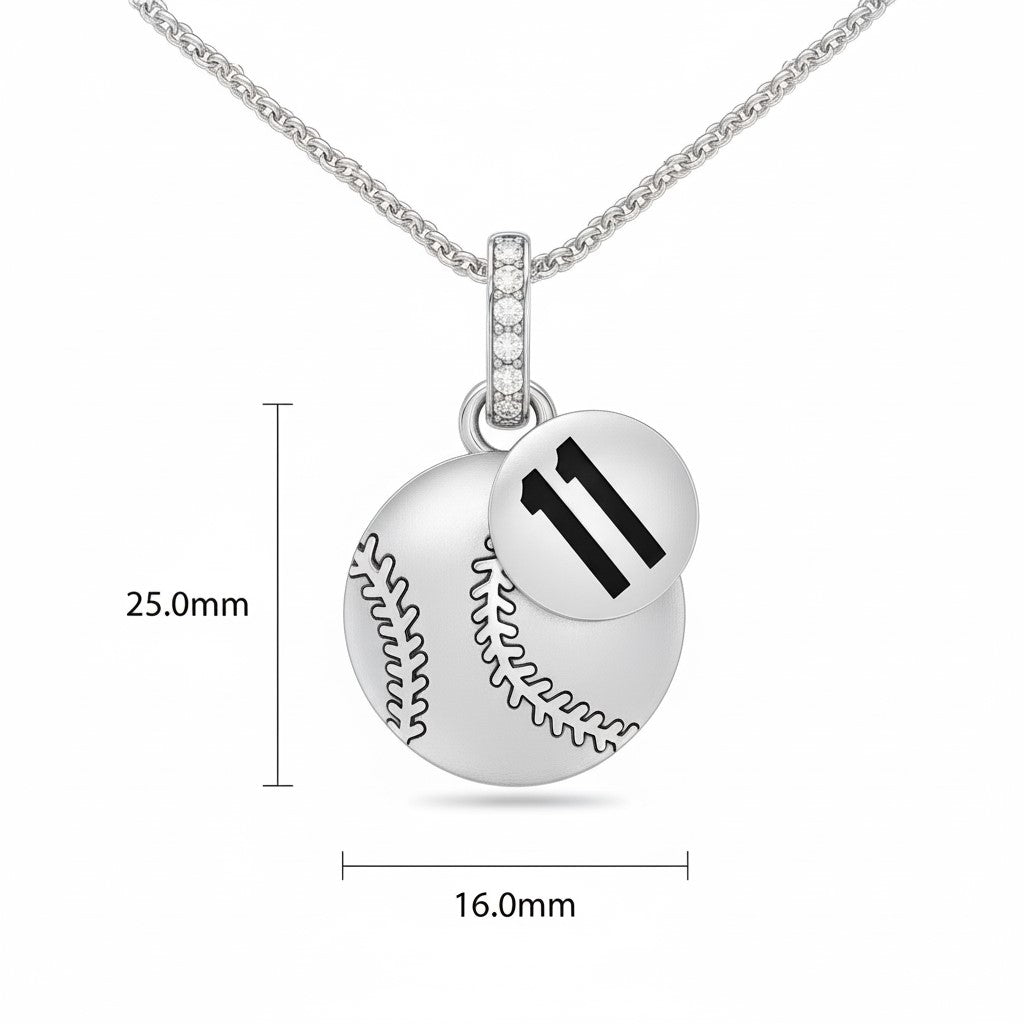 Baseball Pendant – Ball With Zircon & Number “11” Design