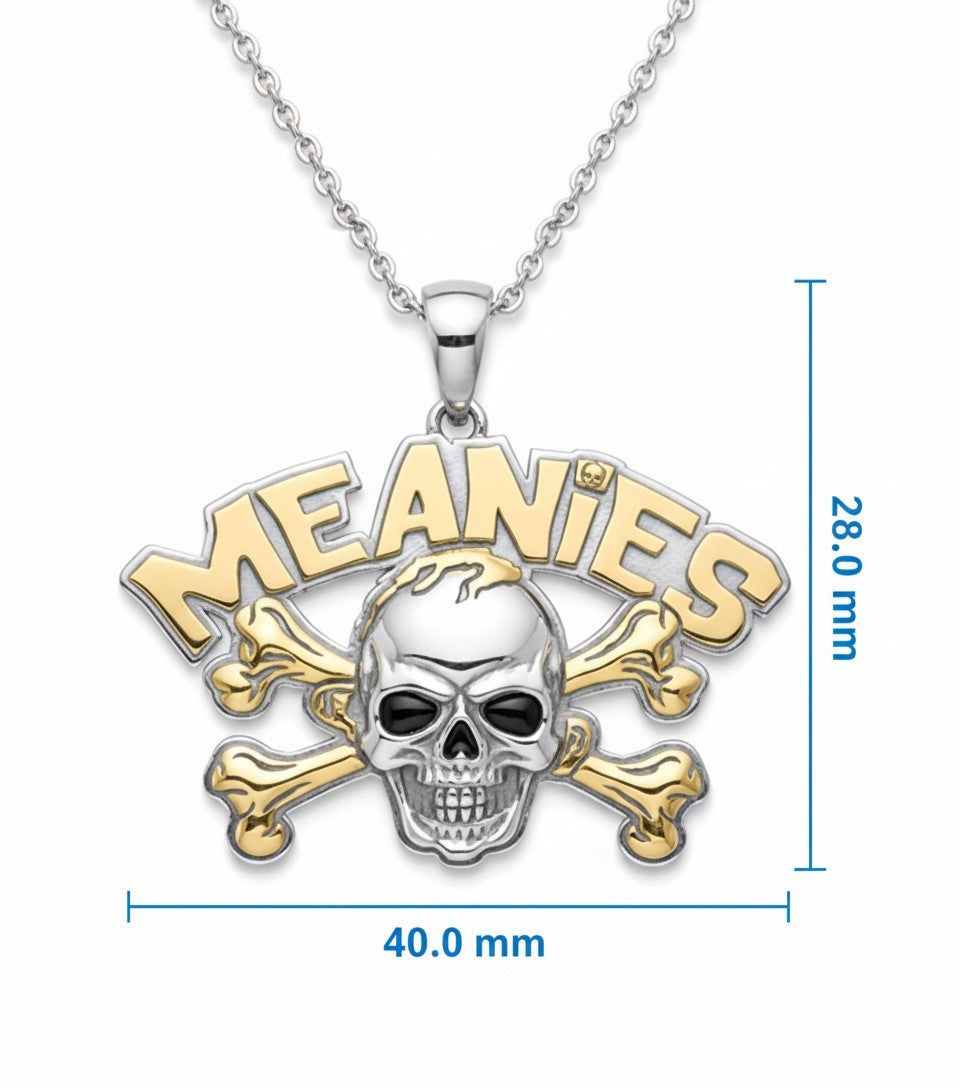 Meanies skull and crossbones pendant with enamel & yellow gold plating