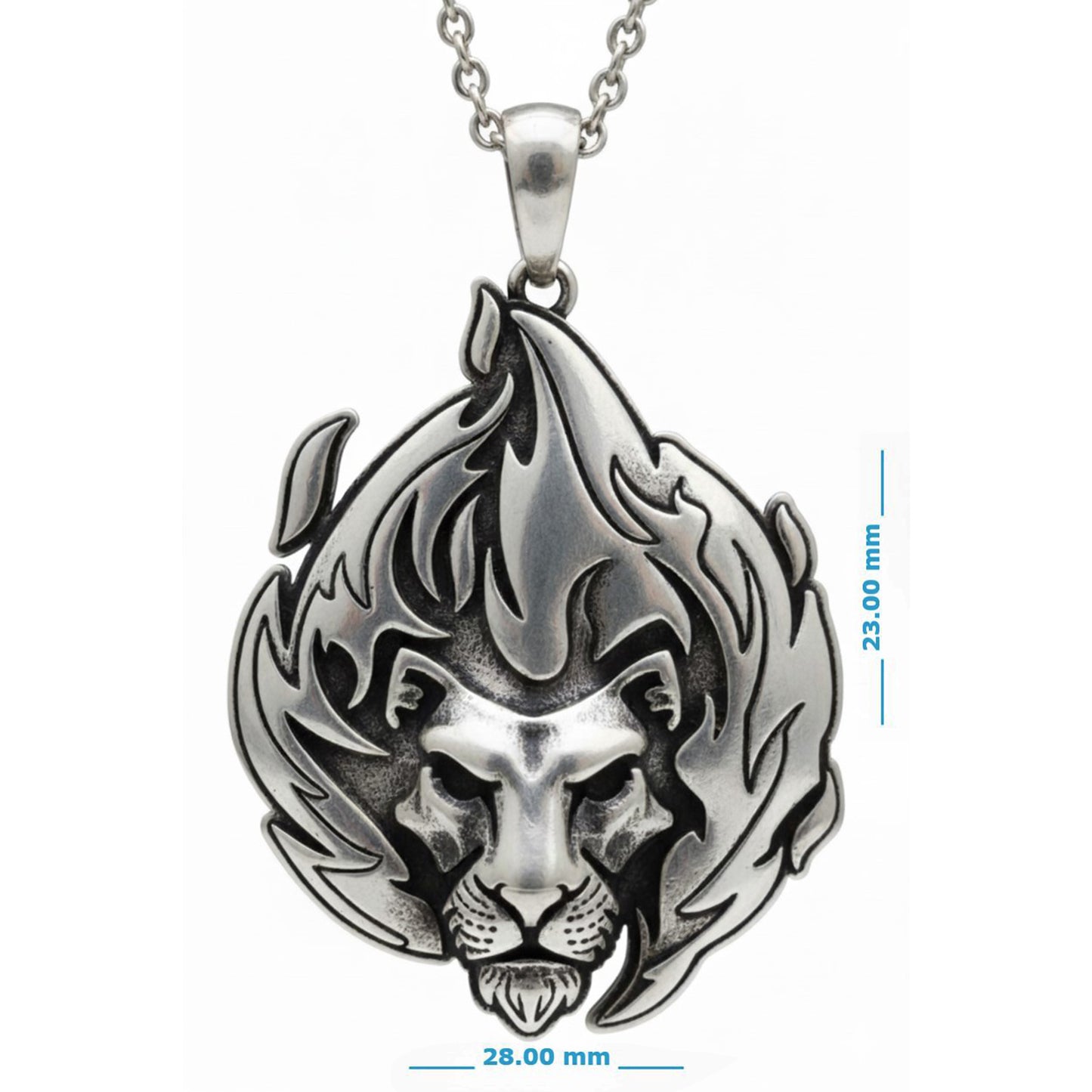 Flaming Lion Head Pendant With Oxidized