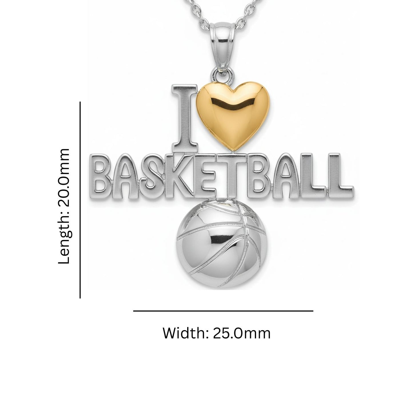 Swish & Heart Basketball Pendant With Gold Plated Heart