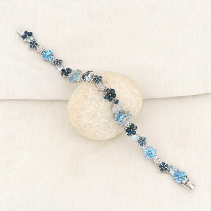 Blue Topaz 15.40ctw Floral Gemstone Bracelet Sterling Silver 925 with GB Lock – 19-CM