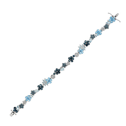 Blue Topaz 15.40ctw Floral Gemstone Bracelet Sterling Silver 925 with GB Lock – 19-CM