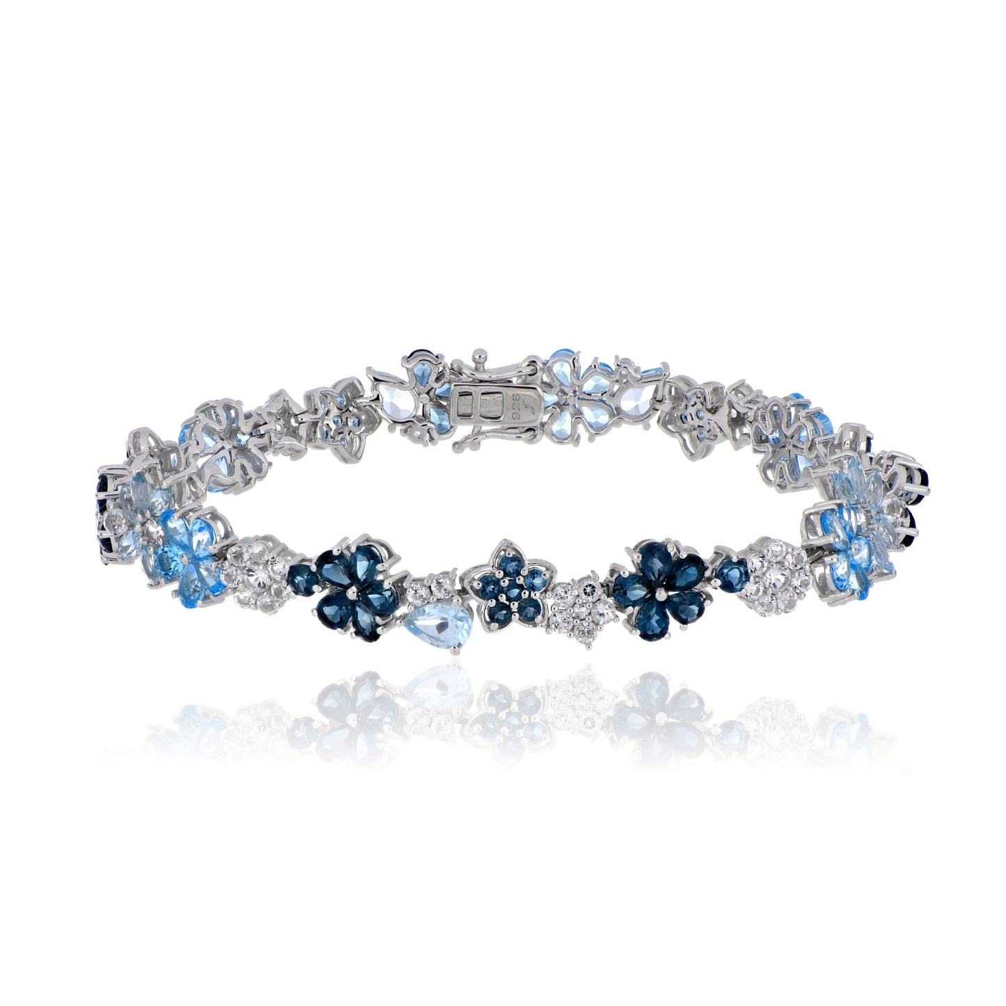 Blue Topaz 15.40ctw Floral Gemstone Bracelet Sterling Silver 925 with GB Lock – 19-CM