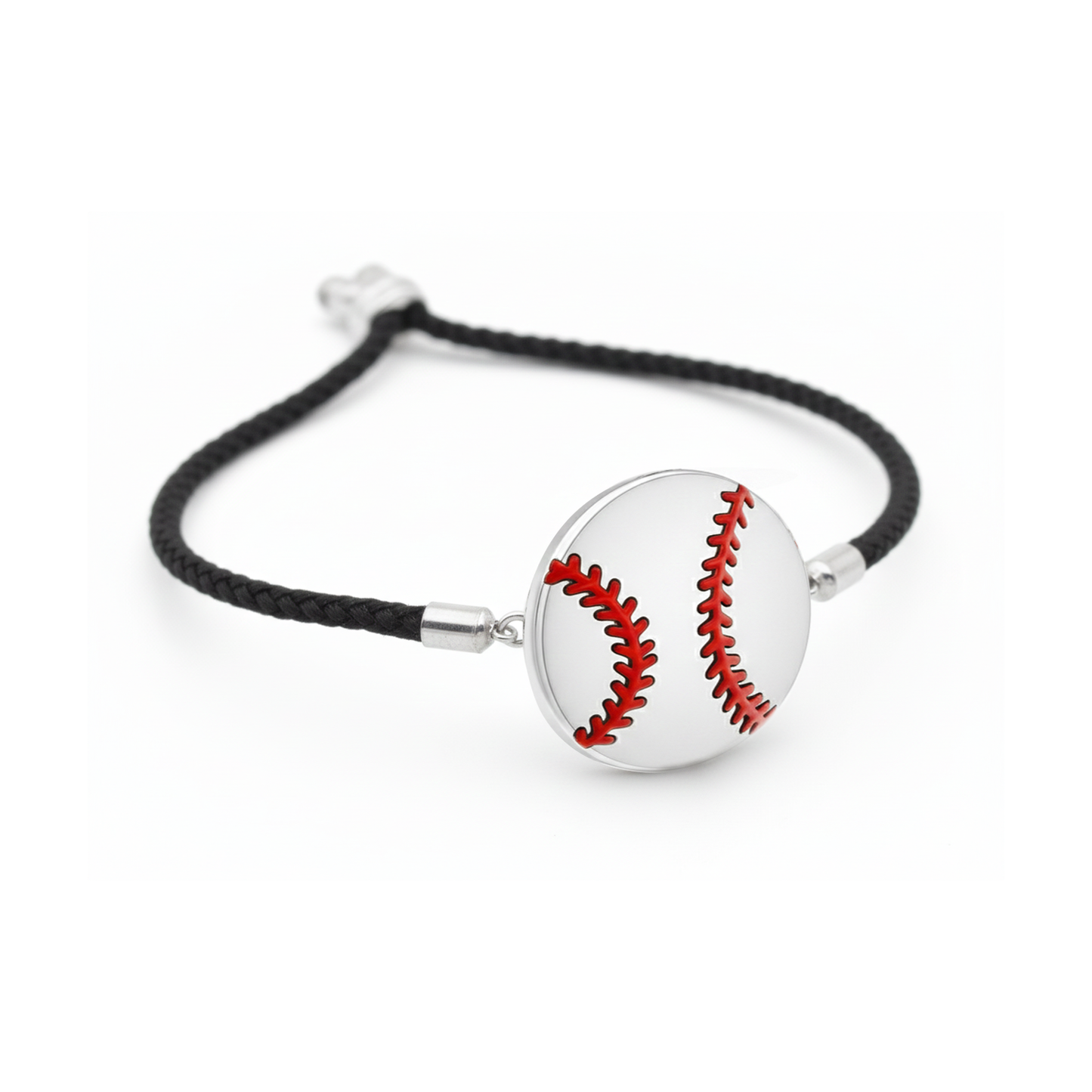 Stylish Baseball Cord Bracelet Charm with Red Stitches Detailing