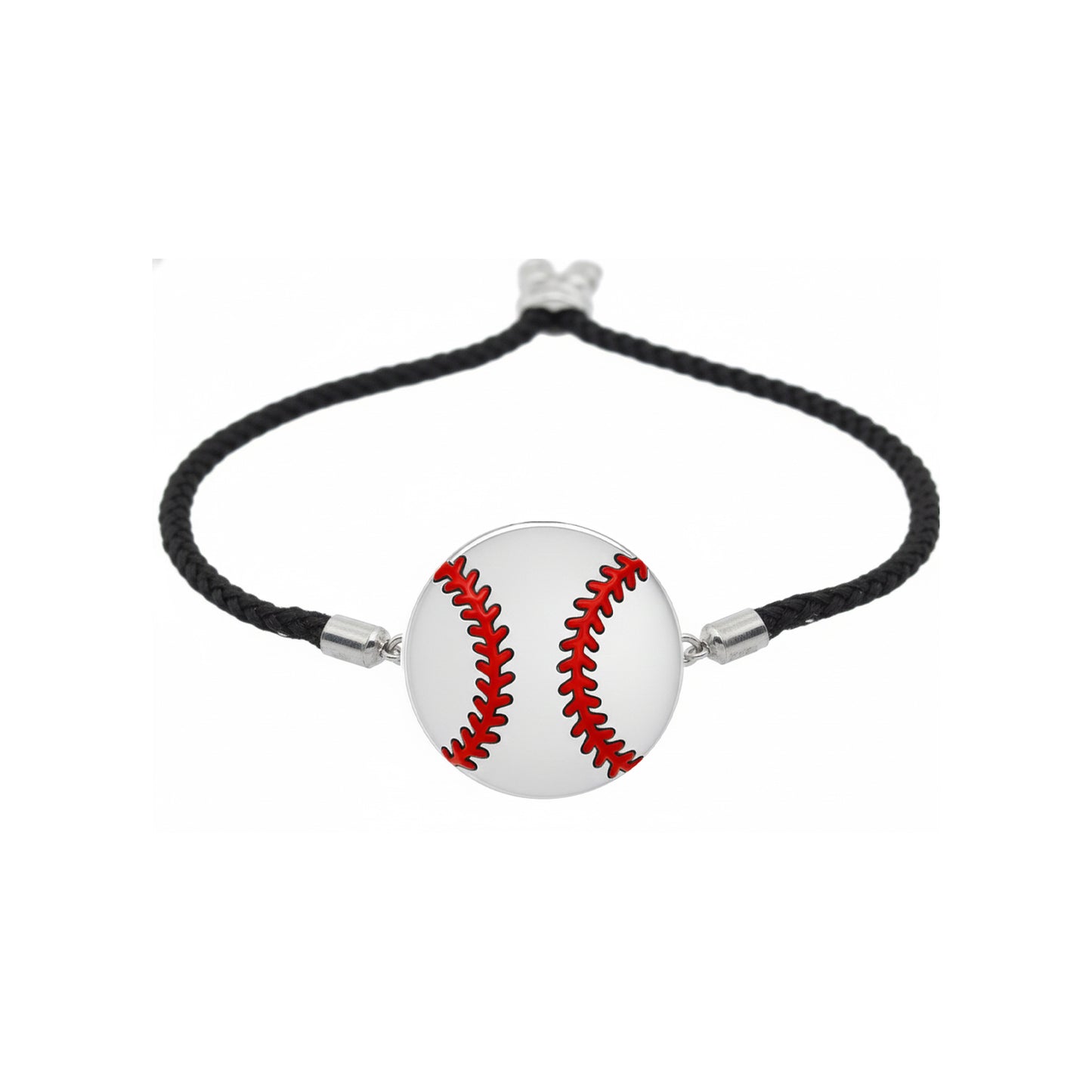 Stylish Baseball Cord Bracelet Charm with Red Stitches Detailing