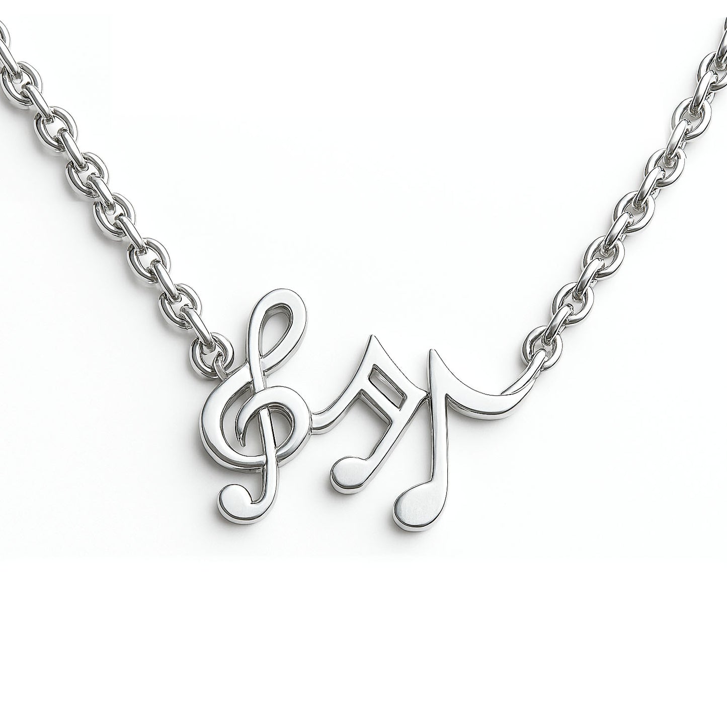 Music Notes Necklace – Treble Clef & Notes Design – In Sterling Silver 925