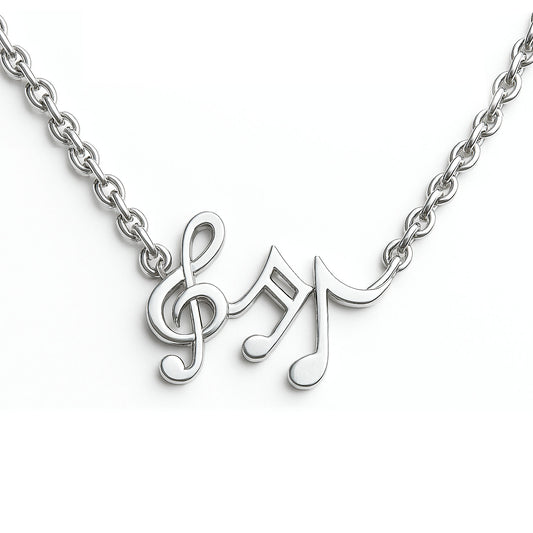 Music Notes Necklace – Treble Clef & Notes Design – In Sterling Silver 925