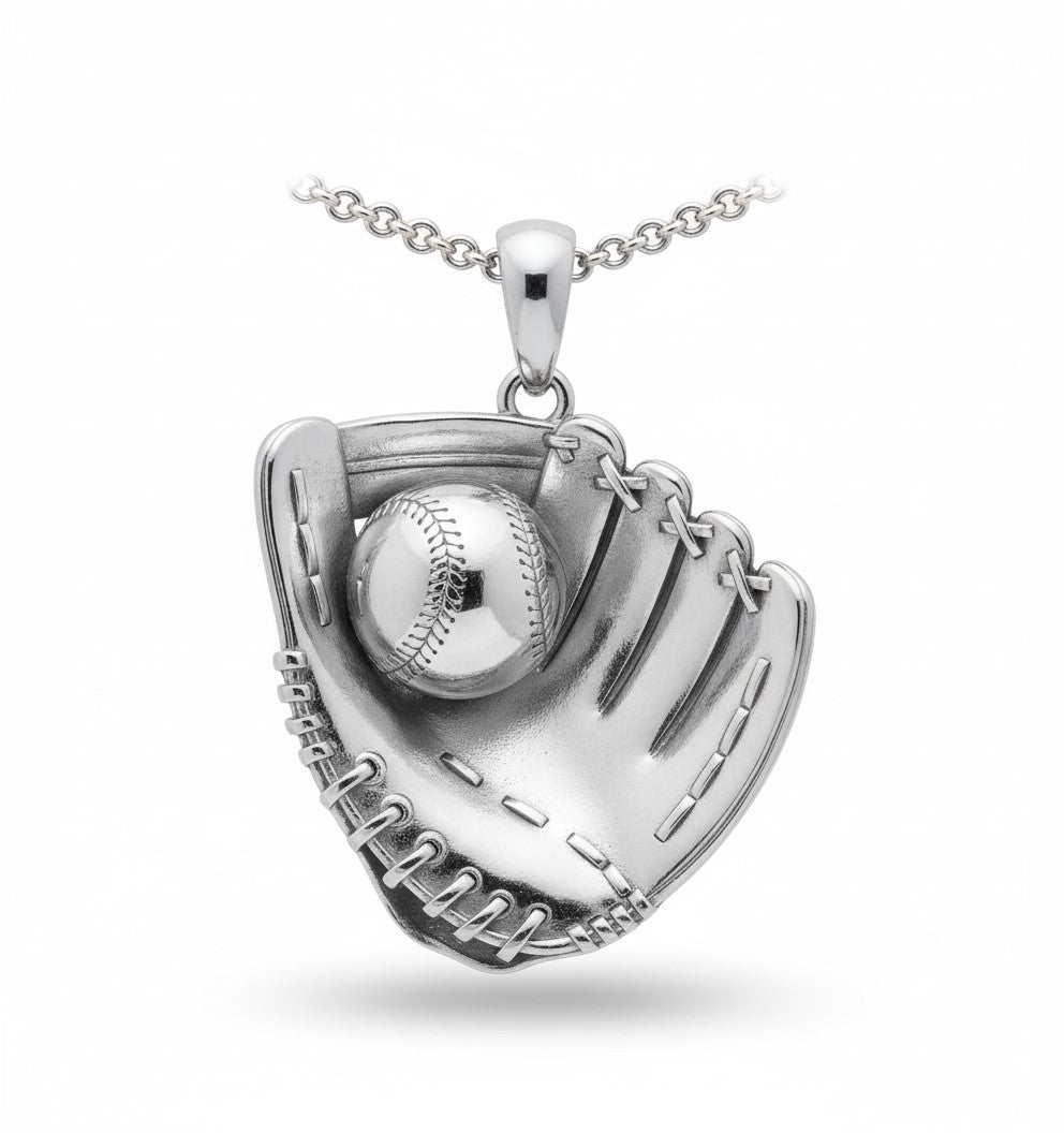 Baseball Pendant – Glove and Ball Design – In Sterling Silver 925