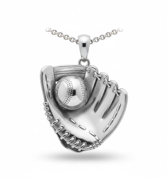 Baseball Pendant – Glove and Ball Design – In Sterling Silver 925