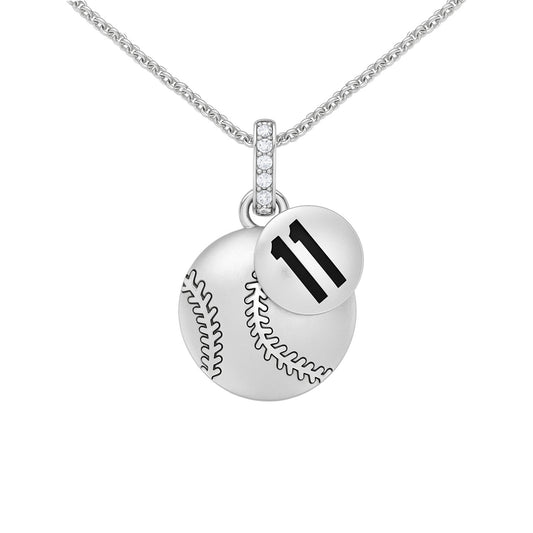 Baseball Pendant – Ball with Number “11” Design– In Sterling Silver 925