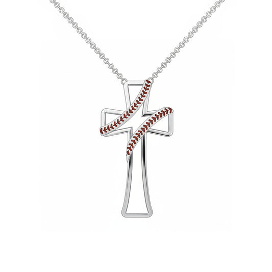 Baseball Pendant – Cross Design with Enamel– In Sterling Silver 925