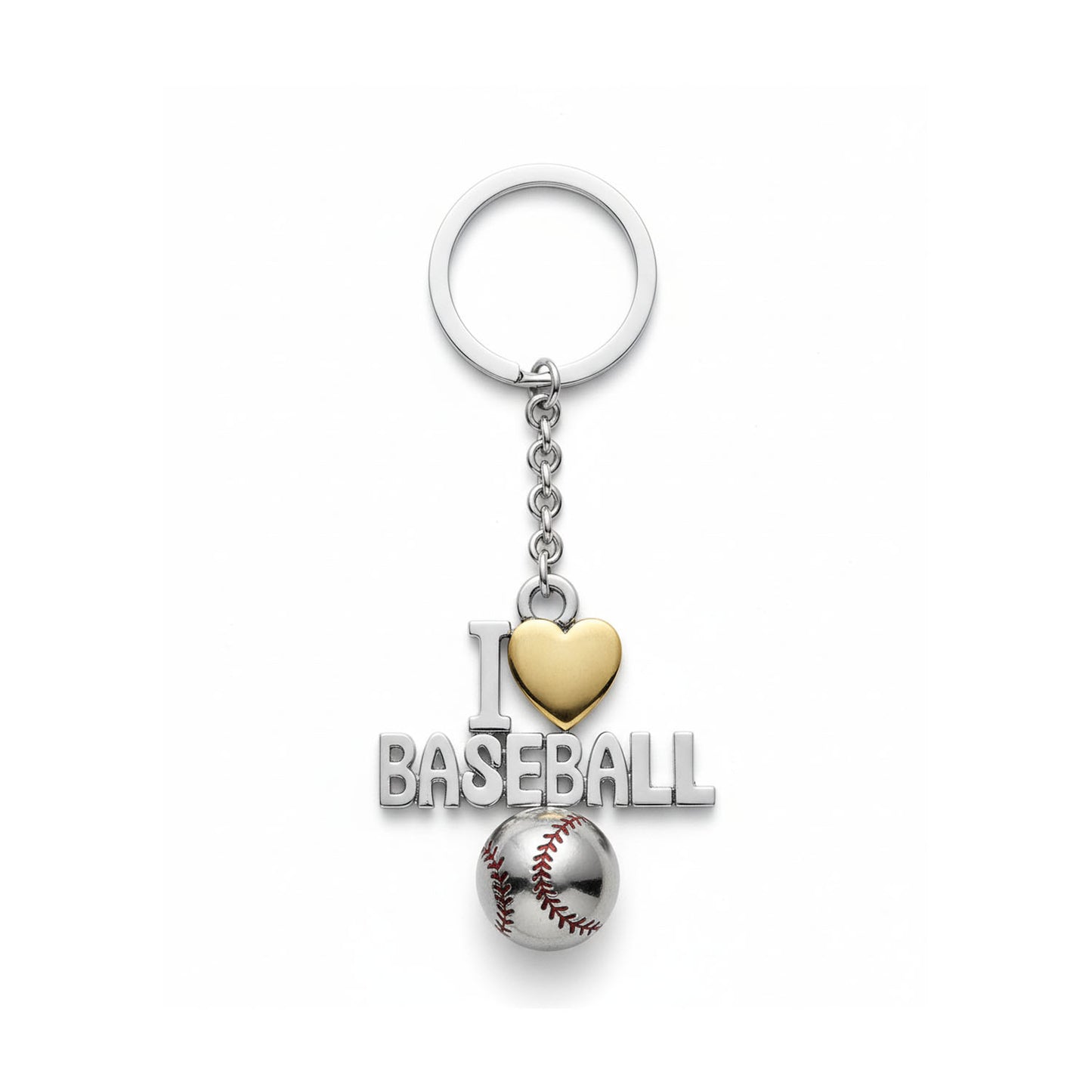 Baseball Keychain – "I Love Baseball Design"– In Sterling Silver 925