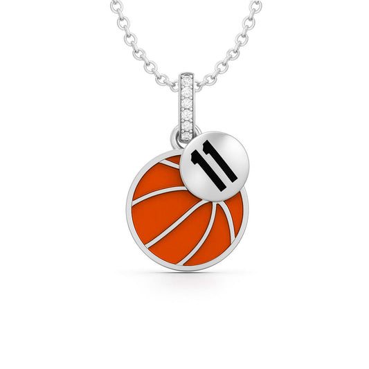Basketball Pendant – Ball with Number “11” Design– In Sterling Silver 925