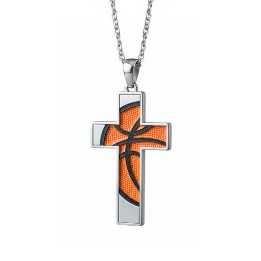 Basketball Pendant – Sports Enthusiast Cross – In Sterling Silver 925