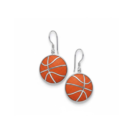 Basketball Earrings – Dangle Design with Enamel – In Sterling Silver 925