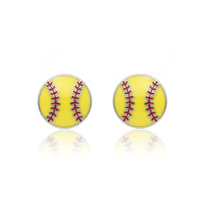 Softball - Softball Stud Earrings With Enamel Detailing