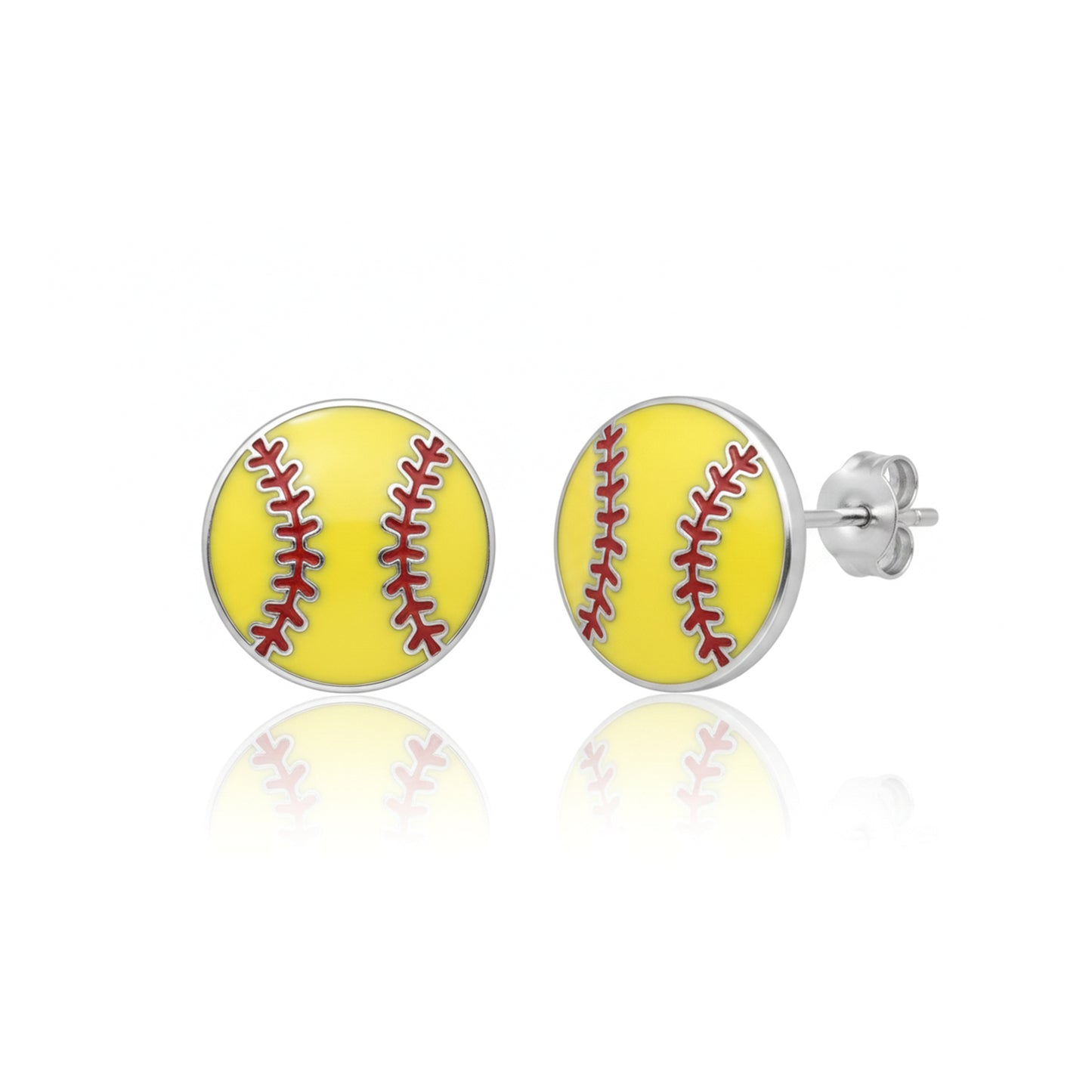 Softball - Softball Stud Earrings With Enamel Detailing