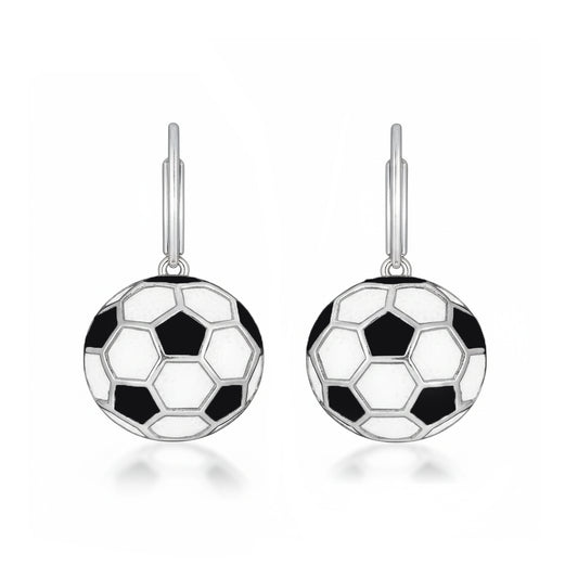 Soccer - Soccer Leaver back Earrings with enamel detailing
