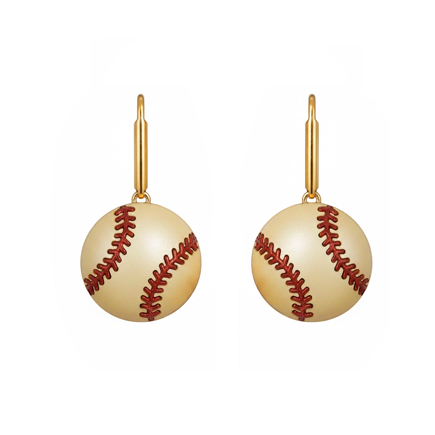 Softball - Softball Leaver back Earrings Gold Plated With Enamel Detailing