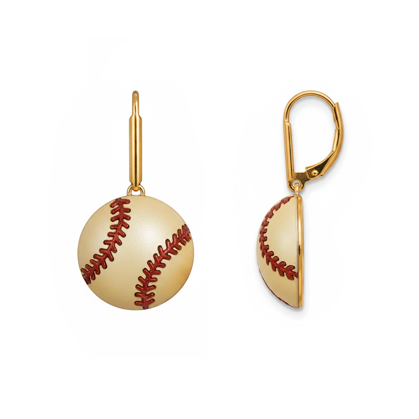 Softball - Softball Leaver back Earrings Gold Plated With Enamel Detailing