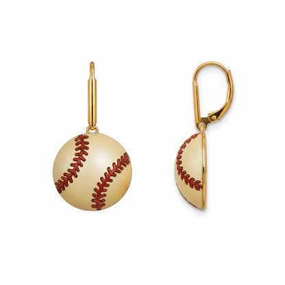 Softball - Softball Leaver back Earrings Gold Plated With Enamel Detailing