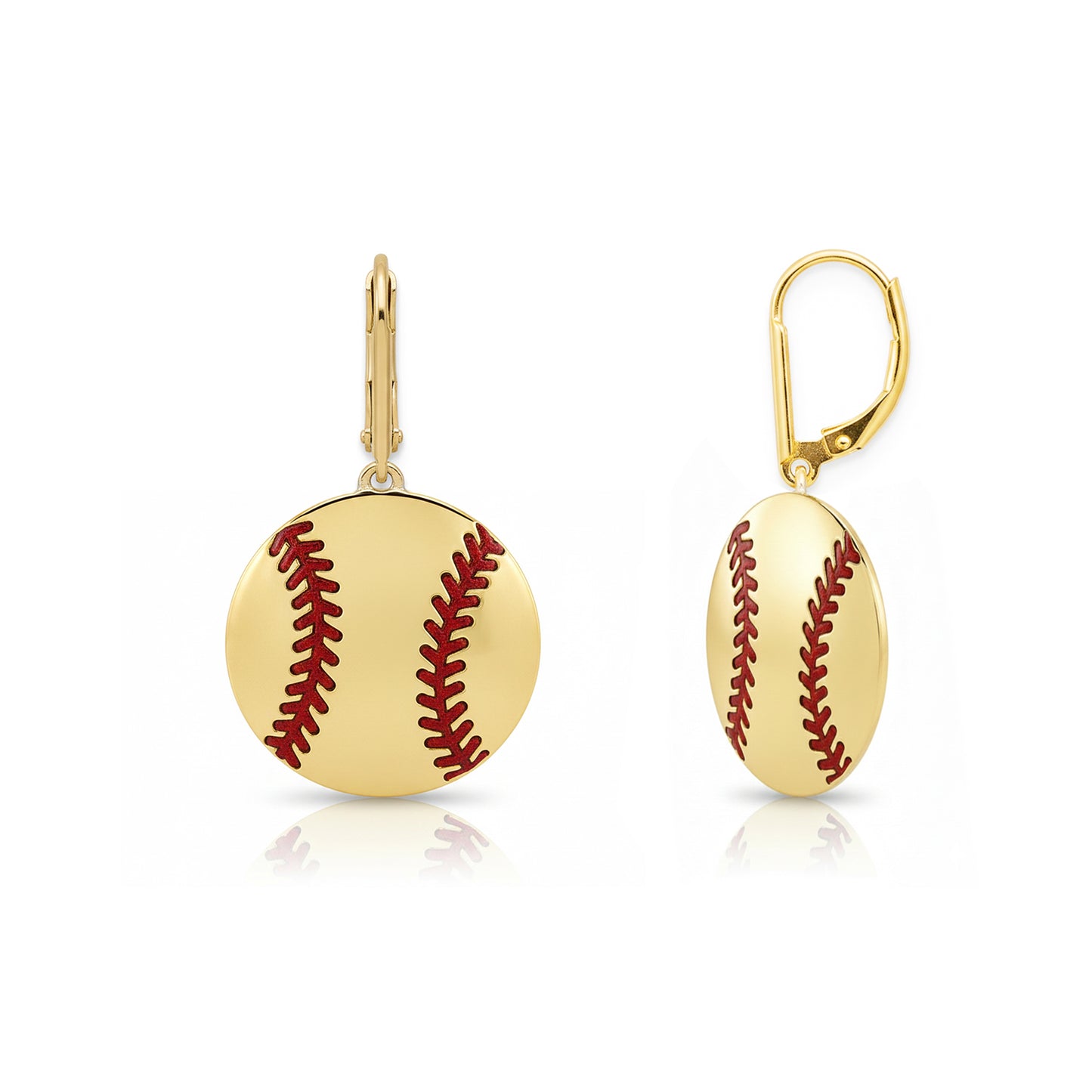 Softball - Softball Leaver back Earrings Gold Plated With Enamel Detailing