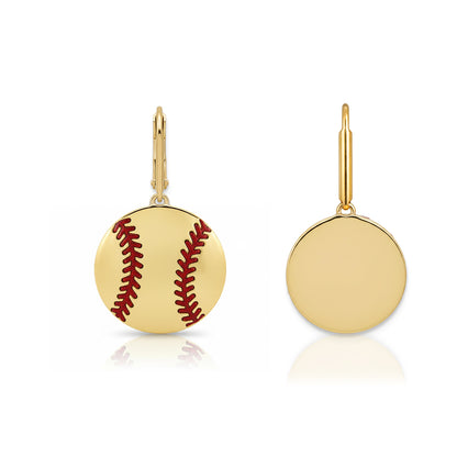 Softball - Softball Leaver back Earrings Gold Plated With Enamel Detailing