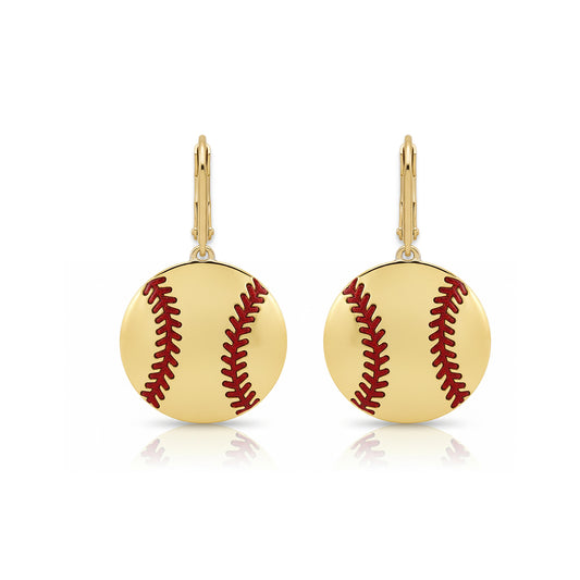 Softball - Softball Leaver back Earrings Gold Plated With Enamel Detailing