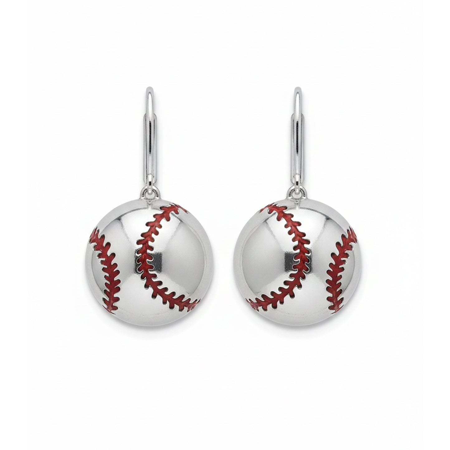 Baseball - Baseball Leaver Back Earrings With Texture & Enamel Detailing