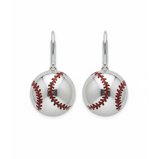 Baseball - Baseball Leaver Back Earrings With Texture & Enamel Detailing
