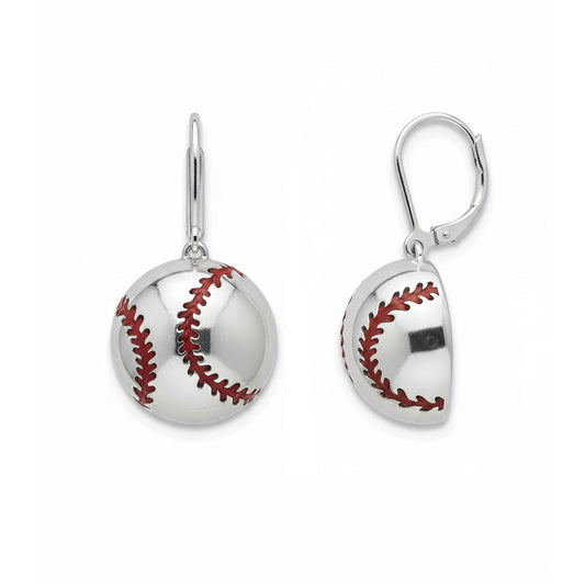Baseball - Baseball Leaver Back Earrings With Texture & Enamel Detailing