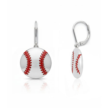 Baseball - Baseball Leaver Back Earrings With Texture & Enamel Detailing