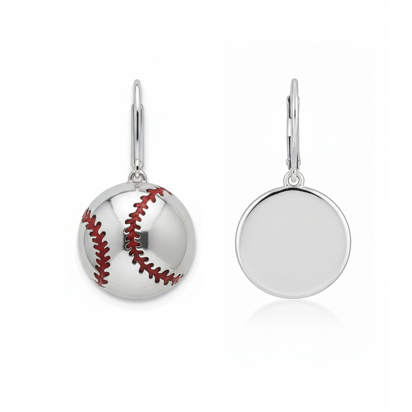 Baseball - Baseball Leaver Back Earrings With Texture & Enamel Detailing