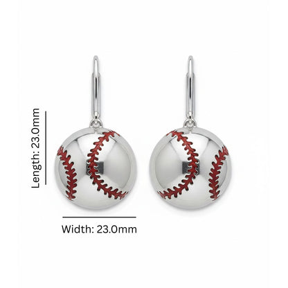 Baseball - Baseball Leaver Back Earrings With Texture & Enamel Detailing