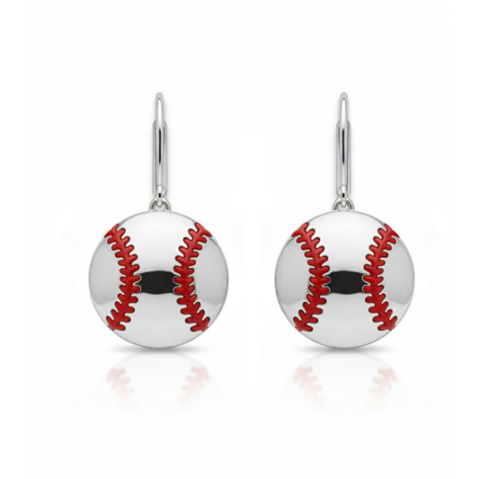 Baseball - Baseball Leaver Back Earrings With Texture & Enamel Detailing