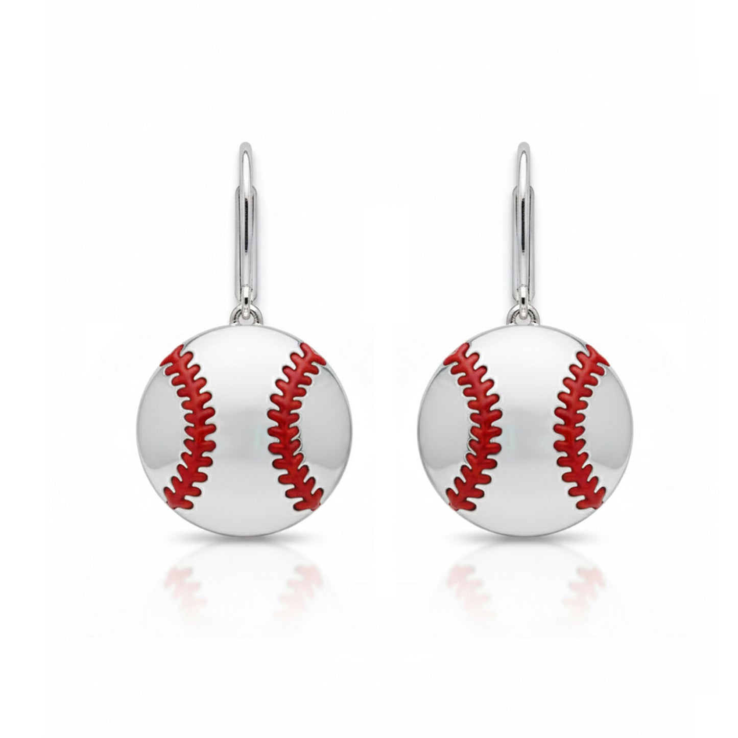 Baseball - Baseball Leaver Back Earrings With Texture & Enamel Detailing