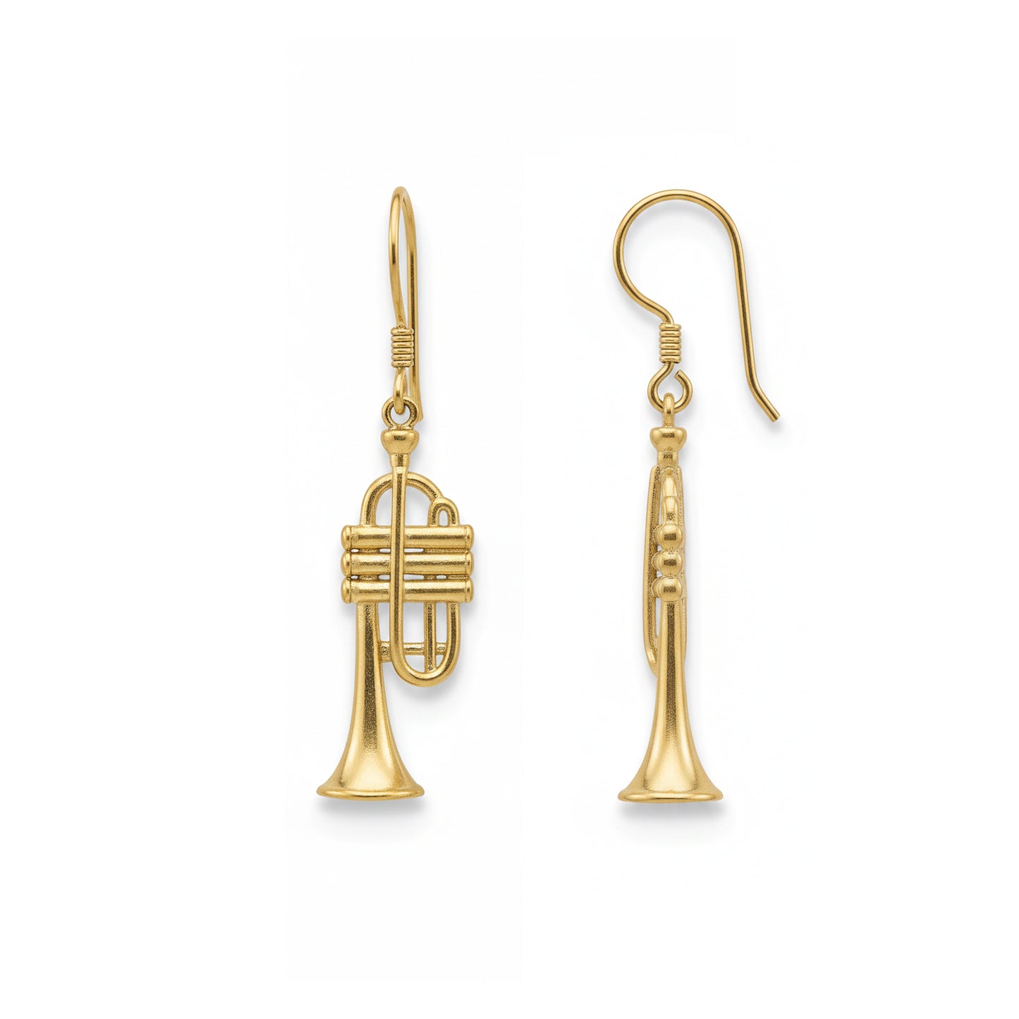 Miniature Trumpet Gold Plated Dangle Earrings: Music Lover