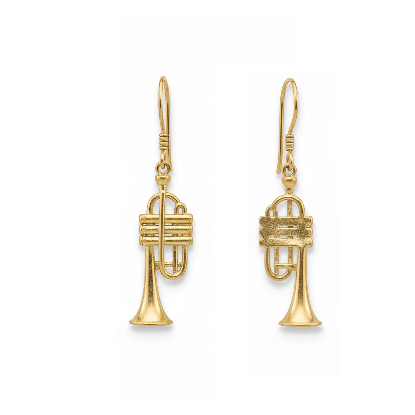 Miniature Trumpet Gold Plated Dangle Earrings: Music Lover