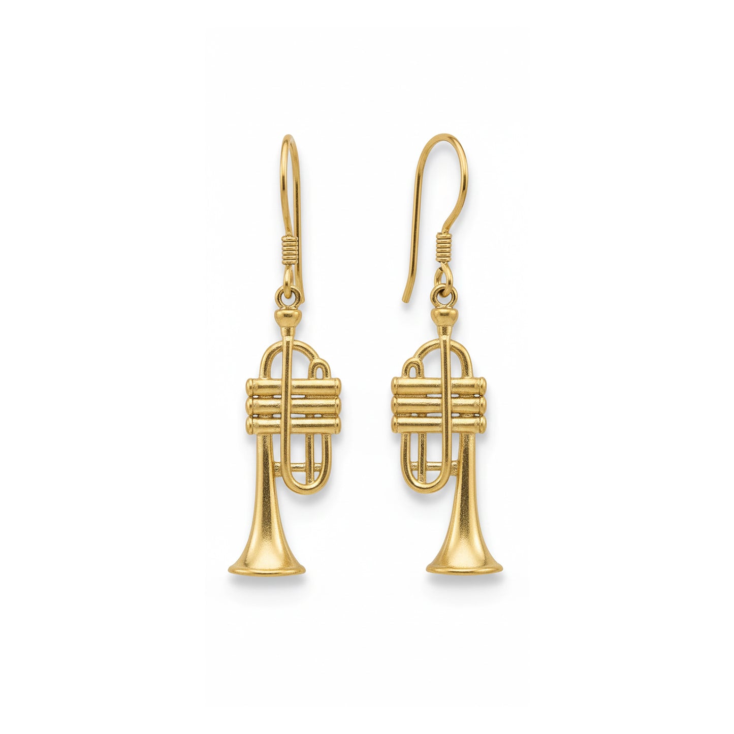 Miniature Trumpet Gold Plated Dangle Earrings: Music Lover