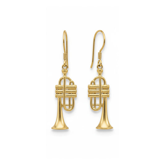 Miniature Trumpet Gold Plated Dangle Earrings: Music Lover