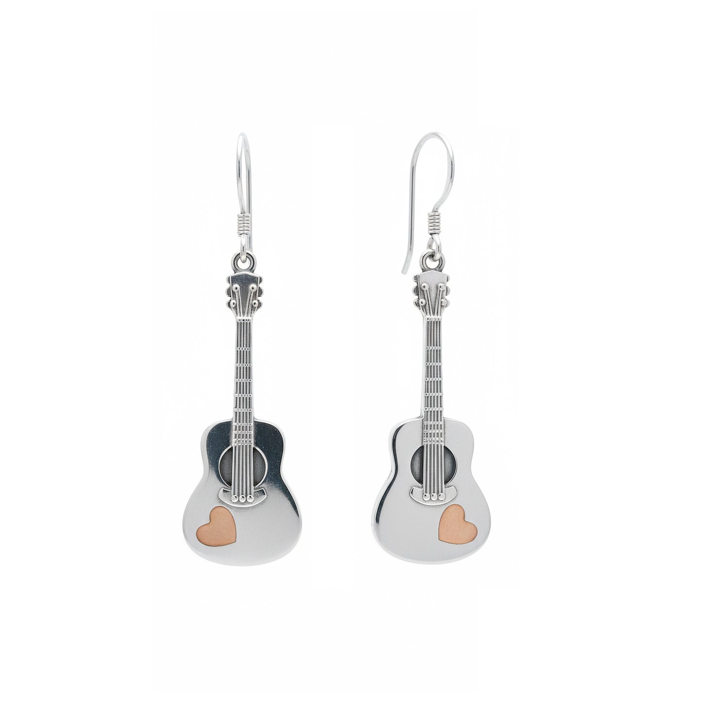 Acoustic Guitar with Heart Dangle Earrings: Music Lover & Romantic Spirit