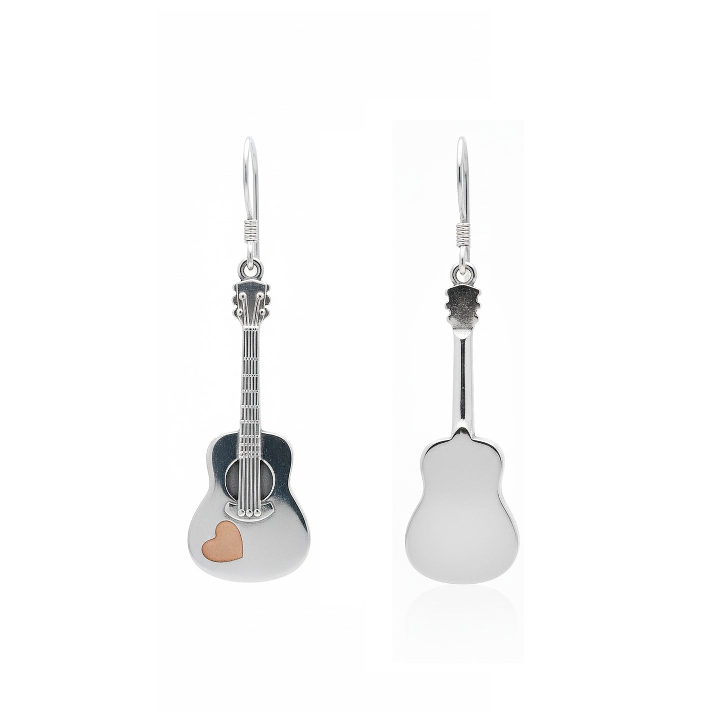 Acoustic Guitar with Heart Dangle Earrings: Music Lover & Romantic Spirit