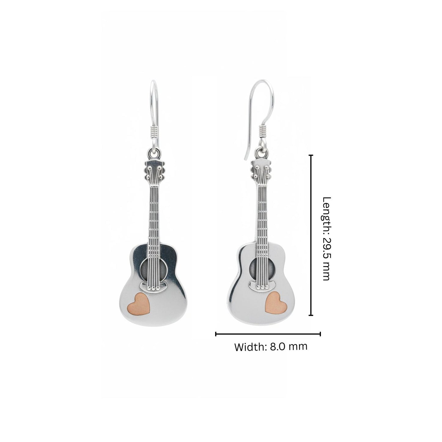 Acoustic Guitar with Heart Dangle Earrings: Music Lover & Romantic Spirit