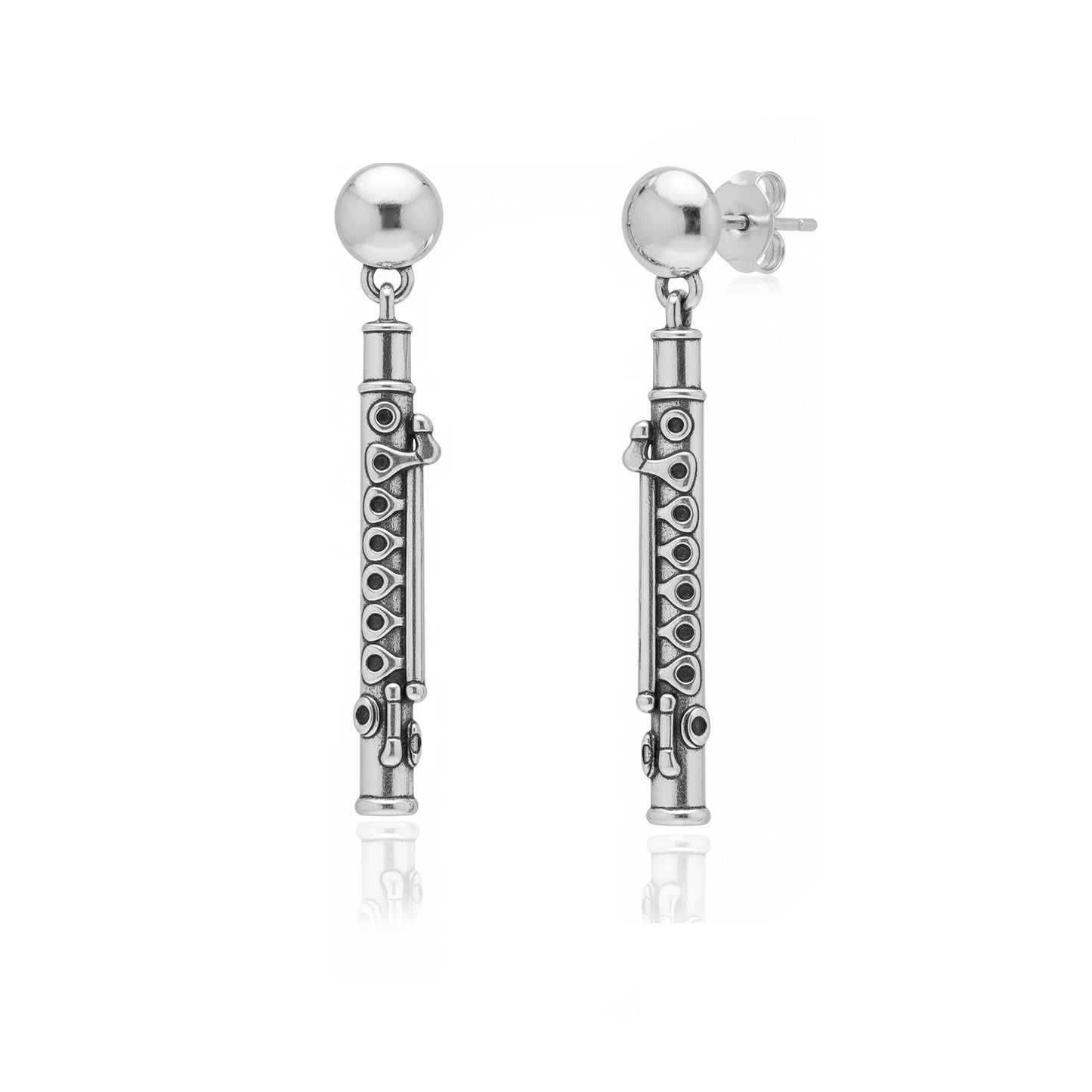 Flute Drop Stud Earrings: Music Lover & Flutist Elegance