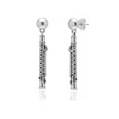 Flute Drop Stud Earrings: Music Lover & Flutist Elegance