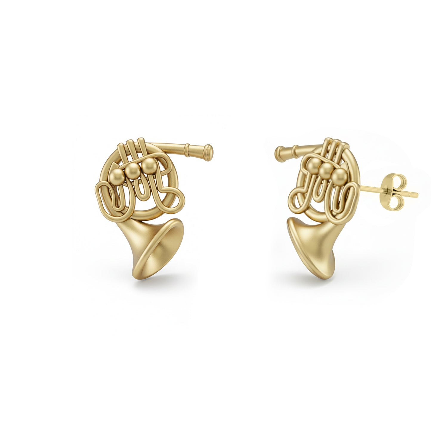 French Horn Gold Plated Stud Earrings: Music Lover & Brass Player